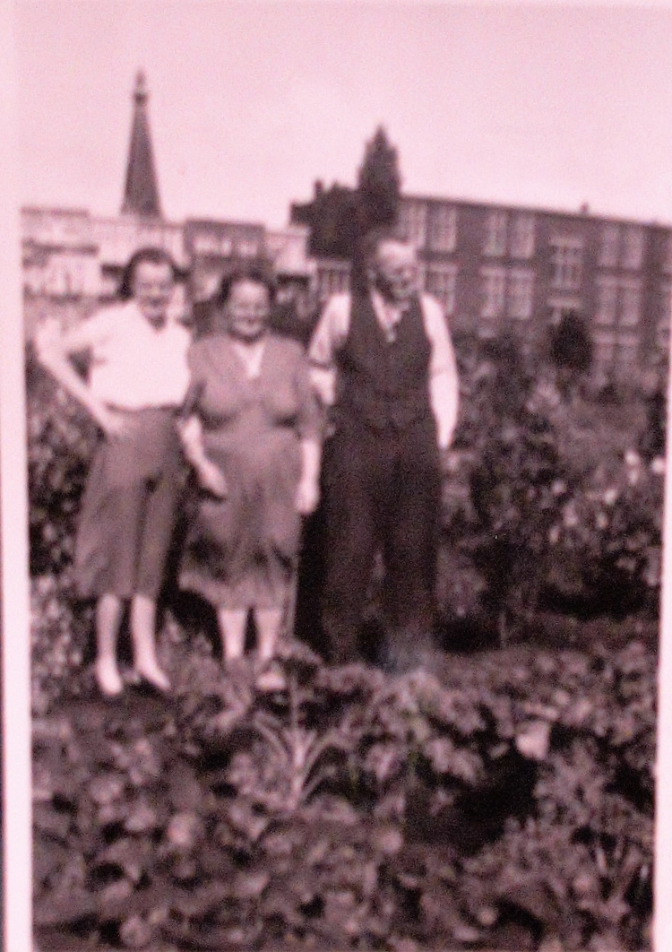 Klein Dantzig Deze foto is van Hendrika en haar ouders in de volkstuin op Klein Dantzig, na de oorlog genomen. 
