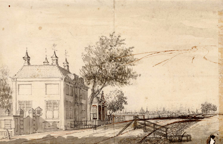 Tekening van het Gemeenlandhuis aan de Diemerzeedijk.<br />Bron: Beeldbank Stadsarchief Amsterdam 