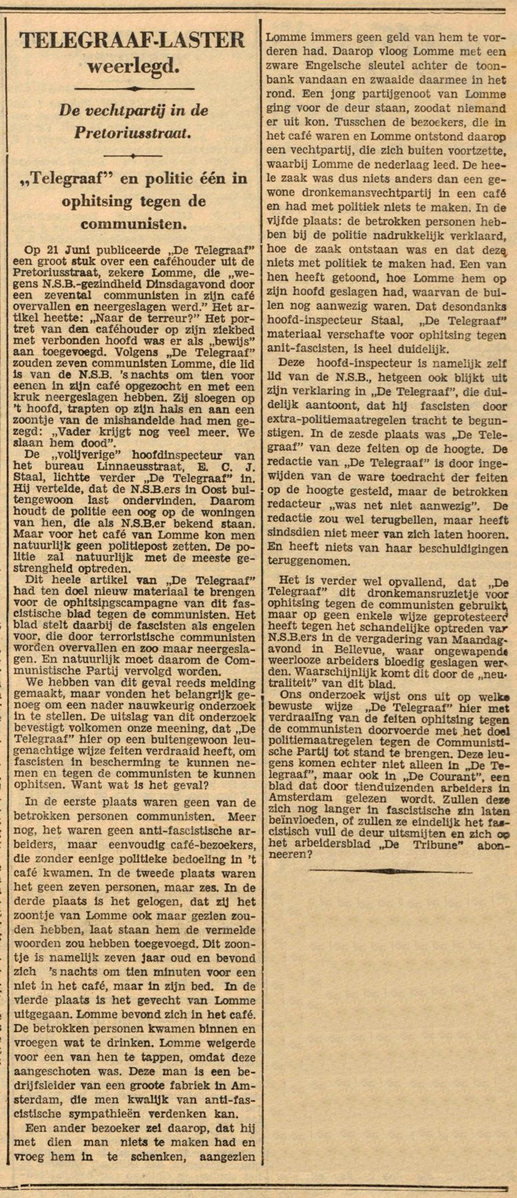 02 juli 1934 - Telegraaf-laster weerlegd.  