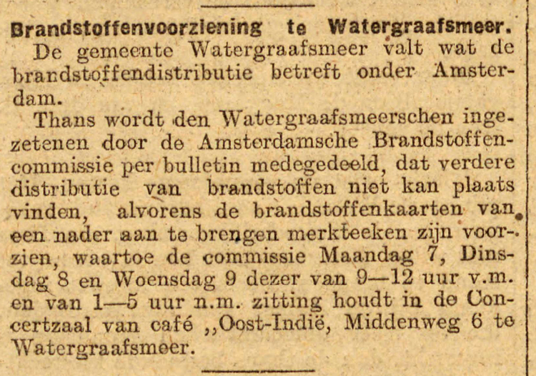 06 januari 1918 - Brandstoffenvoorziening te Watergraafsmeer  