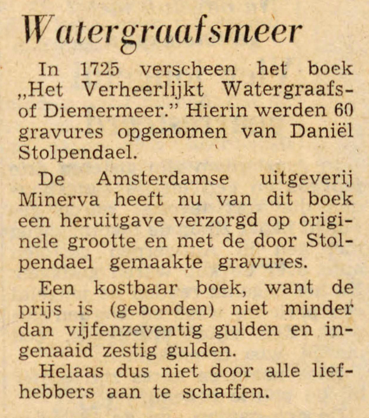 06 november 1968 - Het Verheerlijkt Watergraafs- of Diemermeer  