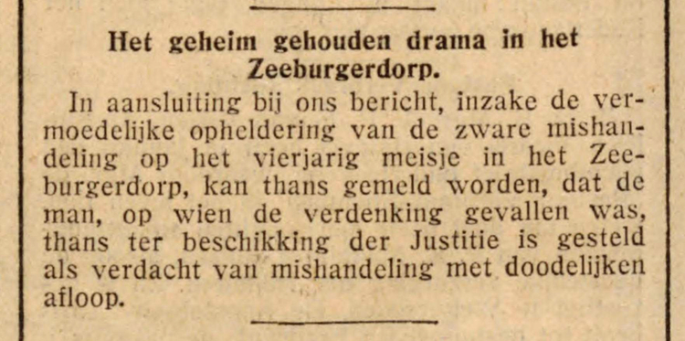 08 mei 1928 - Het geheim gehouden drama in het Zeeburgerdorp  