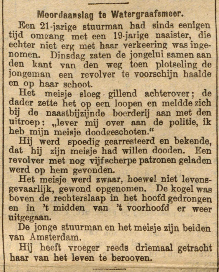 08 augustus 1908 - Moordaanslag in de Watergraafsmeer  