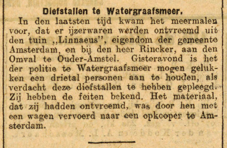 10 februari 1914 - Diefstallen te Watergraafsmeer  