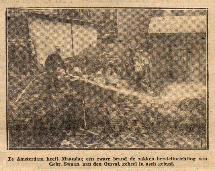 08 mei 1928 - Brand bij de zakken-herstelinrichting van de gebroeders Swaan aan den Omval  