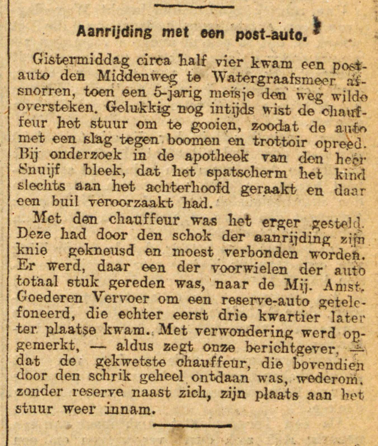 11 april 1916 - Aanrijding met een post-auto  