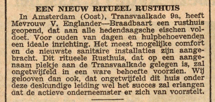 11 juni 1937 - Een nieuw ritueel rusthuis  