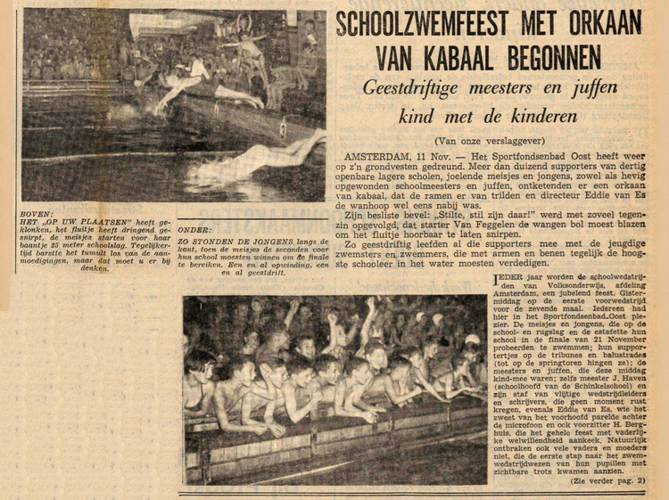 11 november 1953 - Schoolzwemfeest met orkaan van kabaal begonnen  