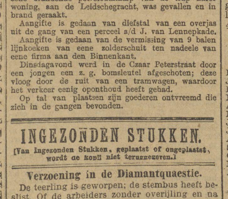 Een afgeschoten bomsleutel! Dit artikel uit Het Algemeen Handelsblad is van 02-01-1902, Ochtendeditie. Bron: KB, Historische Kranten. 