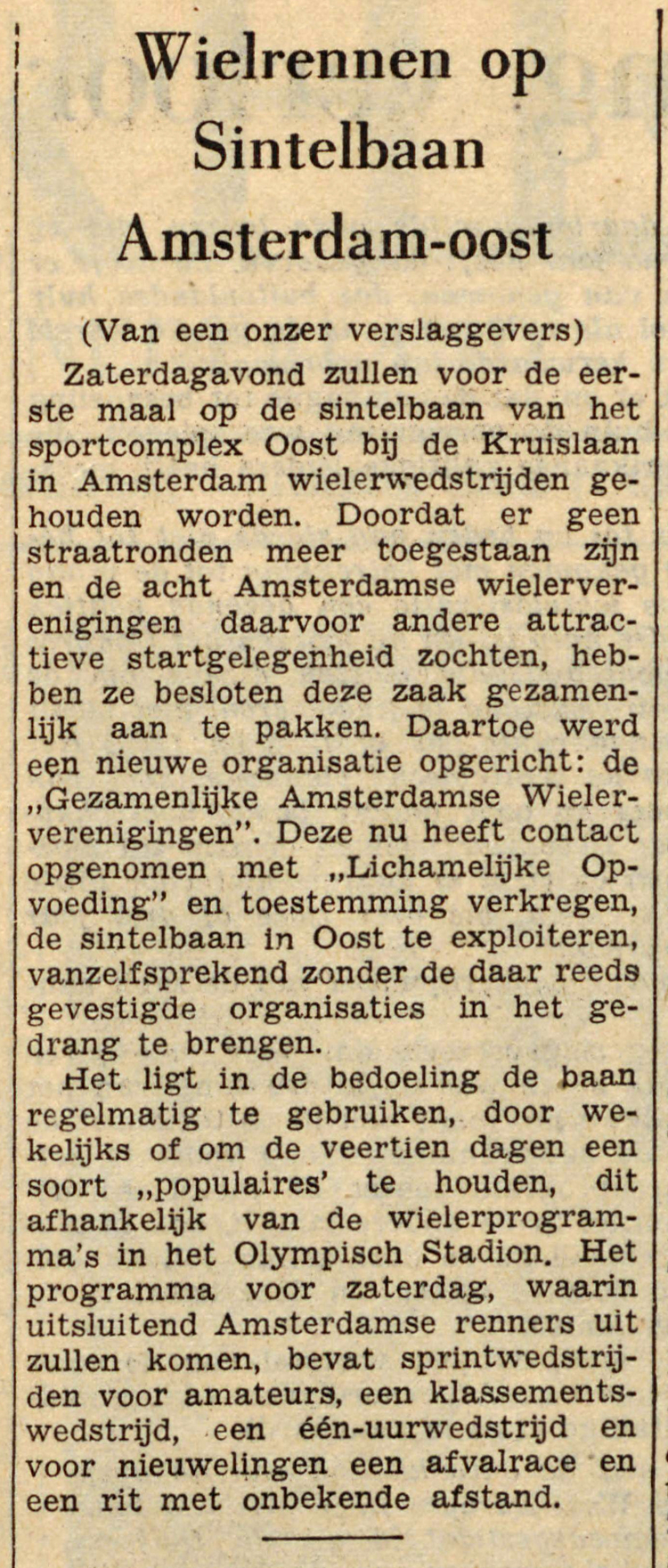 13 juni 1956 - Wielrennen op de Sintelbaan in Amsterdam - Oost  