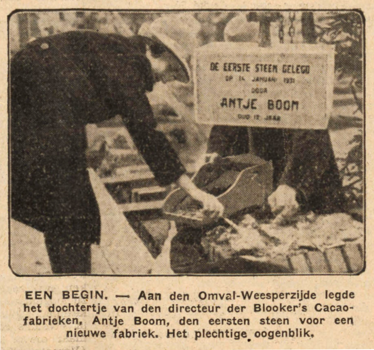 15 januari 1931 - Antje Boom (12 jaar) legde de eerste steen voor een nieuwe fabriek  