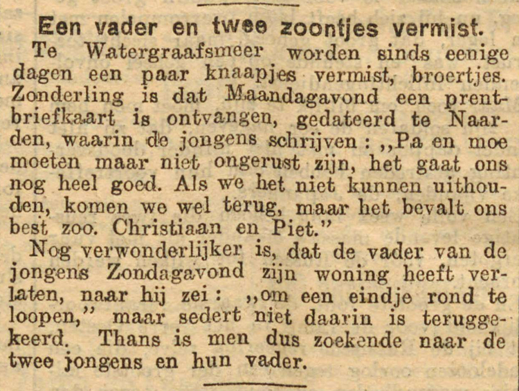 15 maart 1905 - Een vader en twee zoontjes vermist  