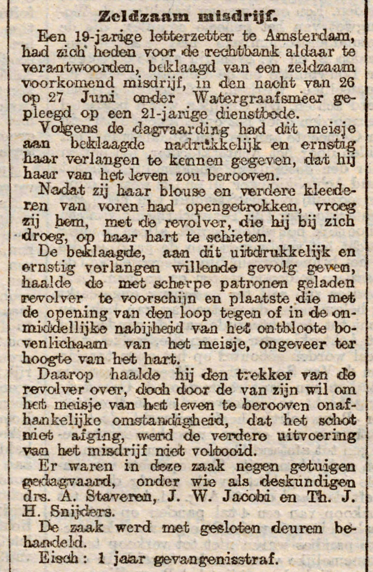 15 november 1907 - Zeldzaam misdrijf  