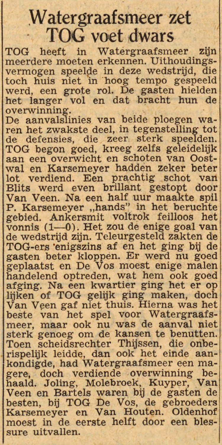 15 november 1948 - Watergraafsmeer zet T.O.G. de voet dwars  