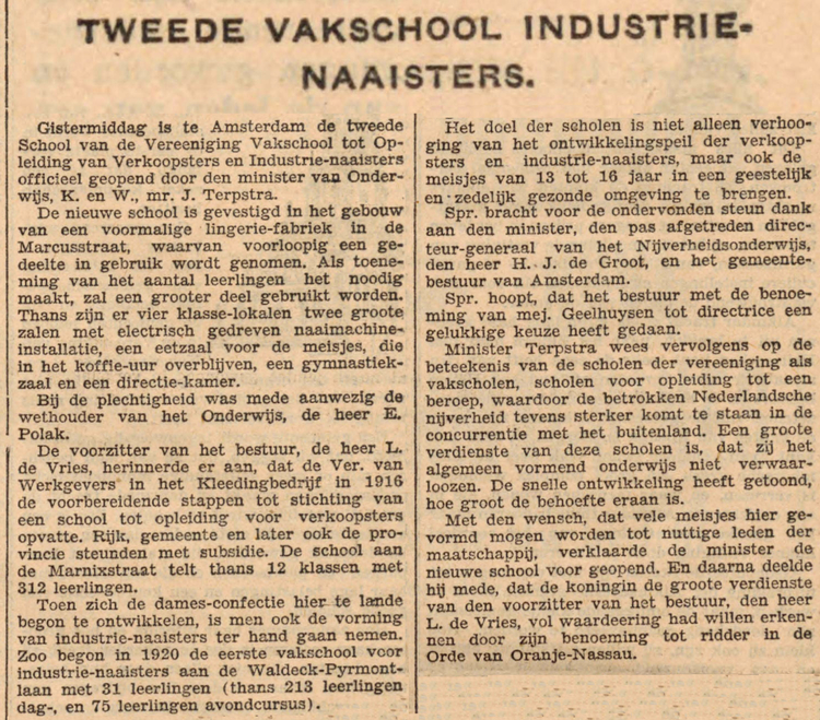 16 december 1930 - Tweede vakschool industrie-naaisters  
