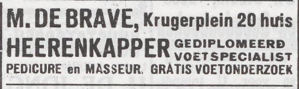 Krugerplein 20. Kapper de Brave Krugerplein 20 huis. <br />Het Joodsche Weekblad : uitgave van den Joodschen Raad voor Amsterdam (11-12-1942). 