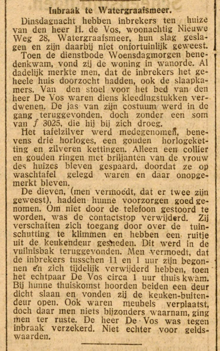 22 december 1916 - Inbraak in de Watergraafsmeer  