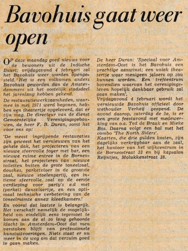 24 januari 1972 - Bavohuis gaat weer open  