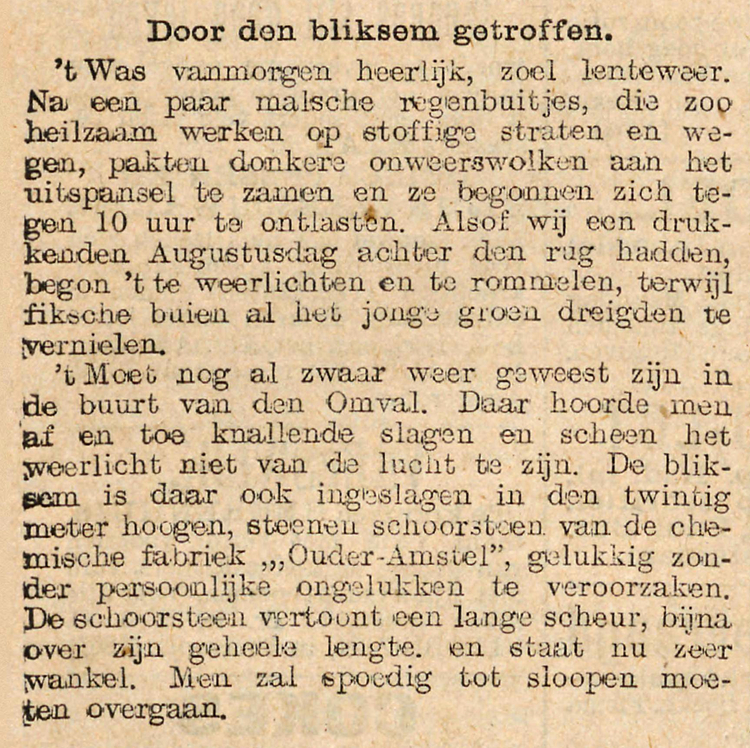 24 april 1909 - Door den bliksem getroffen.  