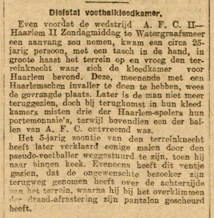 24 april 1917 - Diefstal uit de voetbalkleedkamer  