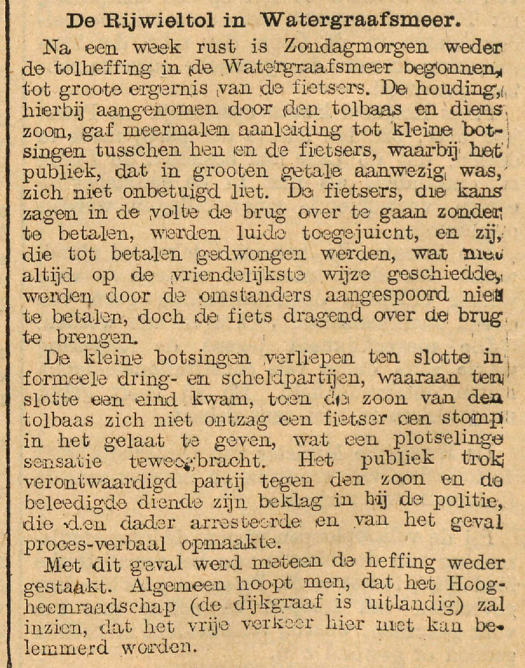 24 juli 1906 - De rijwieltol in de Watergraafsmeer  