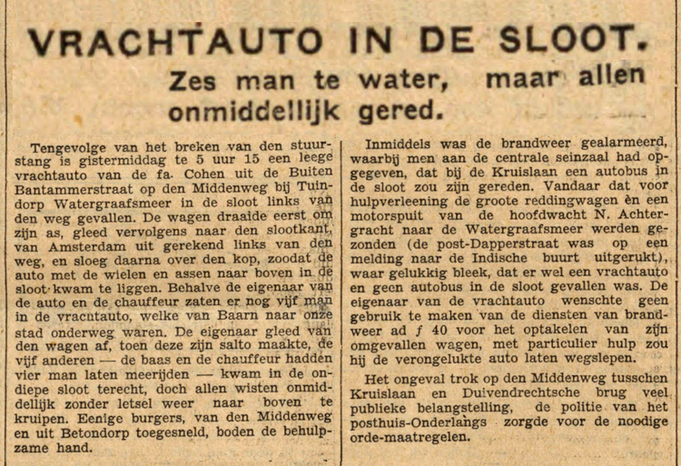 24 november 1931 - Vrachtauto in de sloot  