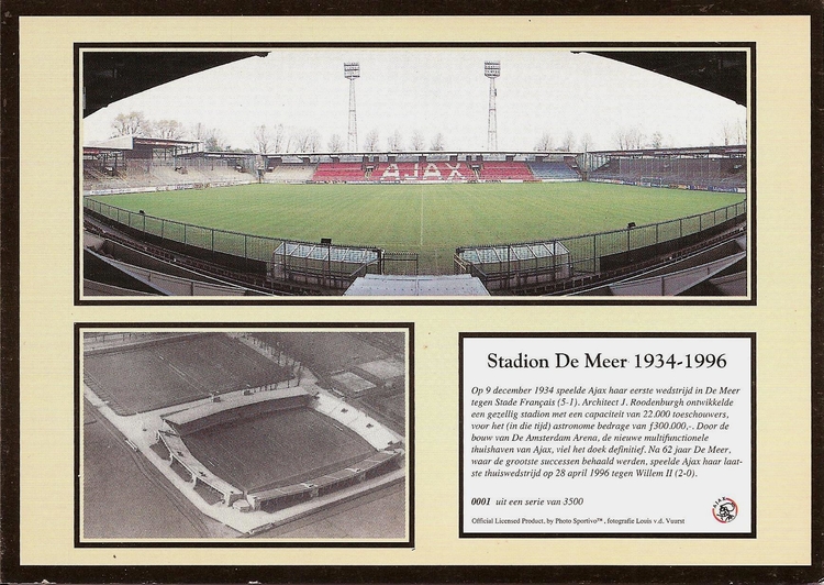 24 AJAX Stadion De Meer 1934 - 1996 ansichtkaart .<br />Kaart eigendom John Haen 