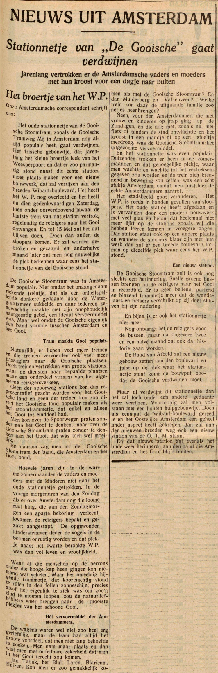 26 februari 1940 - Stationnetje van &quot;De Gooische&quot; gaat verdwijnen  