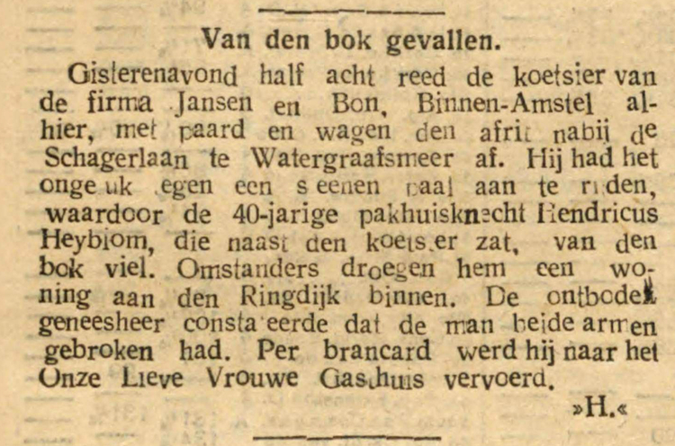 27 juli 1909 - Van den bok gevallen  