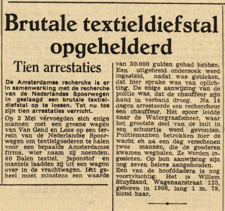 29 mei 1947 - Brutale textieldiefstal opgehelderd  