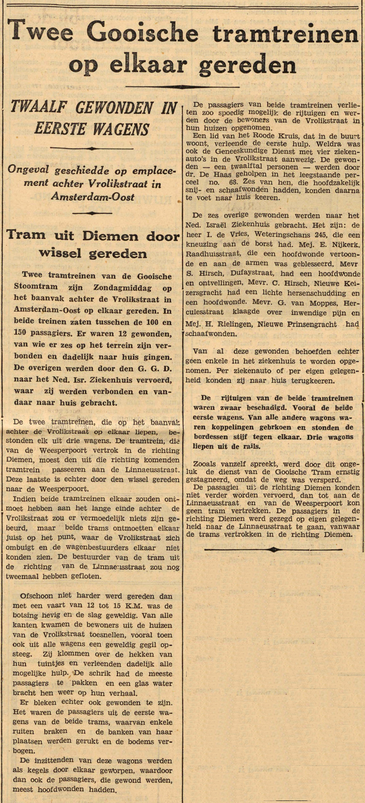 29 juni 1936 - Twee Gooische tramtreinen op elkaar gereden  