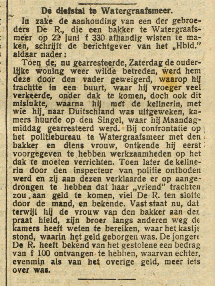 29 juli 1915 - De diefstal te Watergraafsmeer  