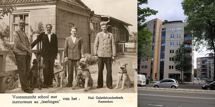  Links de Blindengeleidenschool op de Middenweg/hoek Kruislaan en rechts de Teslatoren op dezelfde plaats. 