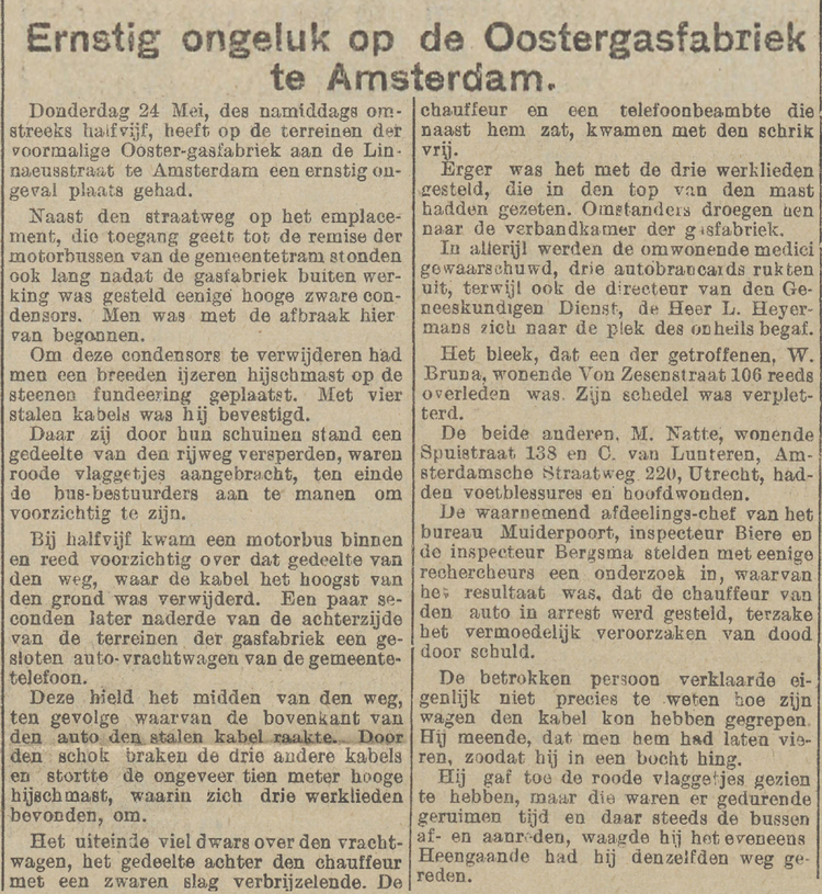 30 juni 1923 - Ernstig ongeluk op de Oostergasfabriek te Amsterdam  
