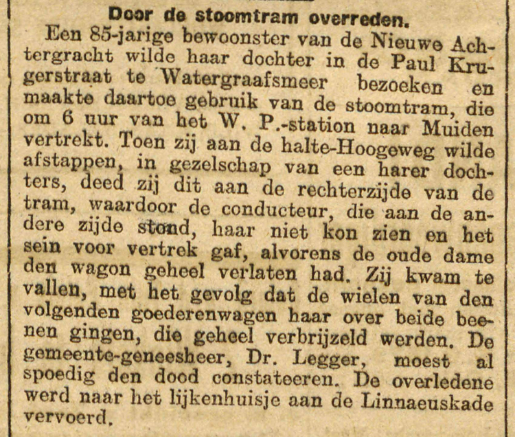 31 januari 1916 - Door de stoomtram overreden  