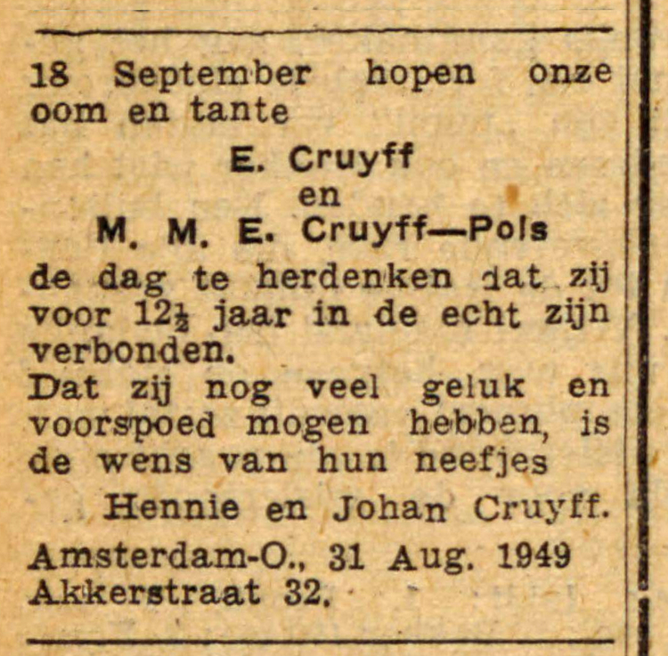 Advertentie Johan Cruyff  