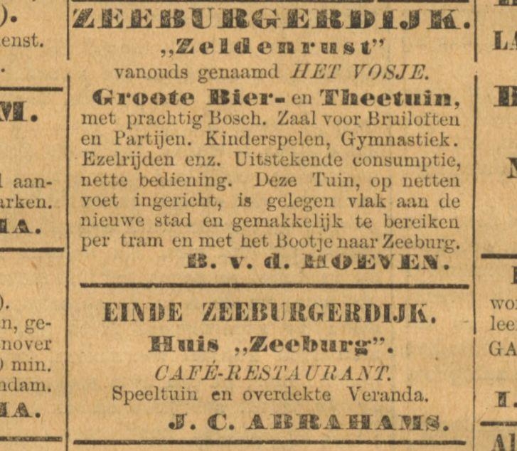 Vanouds genaamd Het Vosje! Advertentie uit: het Algemeen Handelsblad - Datum, editie: 30-04-1893. Bron: Historische kranten, KB 