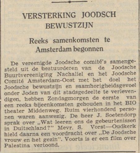 Versterking Joodsch bewustzijn. Zie tekst! (Bron Algemeen Handelsblad van 10 januari 1939 (Historische kranten, KB). 
