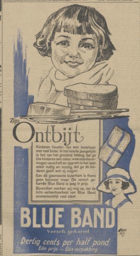 Advertentei voor Blue Band. Bron: Algemeen Handelsblad 1923 (via Delpher). 
