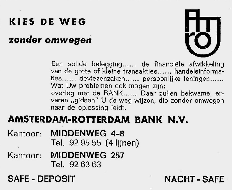 Een advertentie van de Amsterdam-Rotterdam Bank uit 1972  