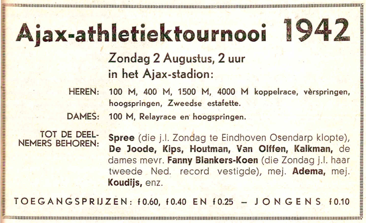Atletiektoernooi 1942 .<br />Bron: Nieuws van den Dag 