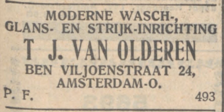 Ben Viljoenstraat 24. Wasch-, Glans- en Strijk-inrichting T.J. van Olderen<br />Nieuw Israëlitisch weekblad<br />30-09-1932 