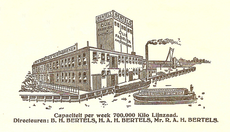 Tekening van de Bertels Oliefabriek, zoals afgebeeld op een nota.  