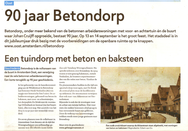 Betondorp 90 jaar .<br />Bron: Amsterdam. Uitgave van de gemeente Amsterdam editie Oost 