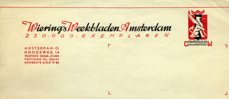 Briefhoofd van Wiering's Weekbladen uit 1941.  
