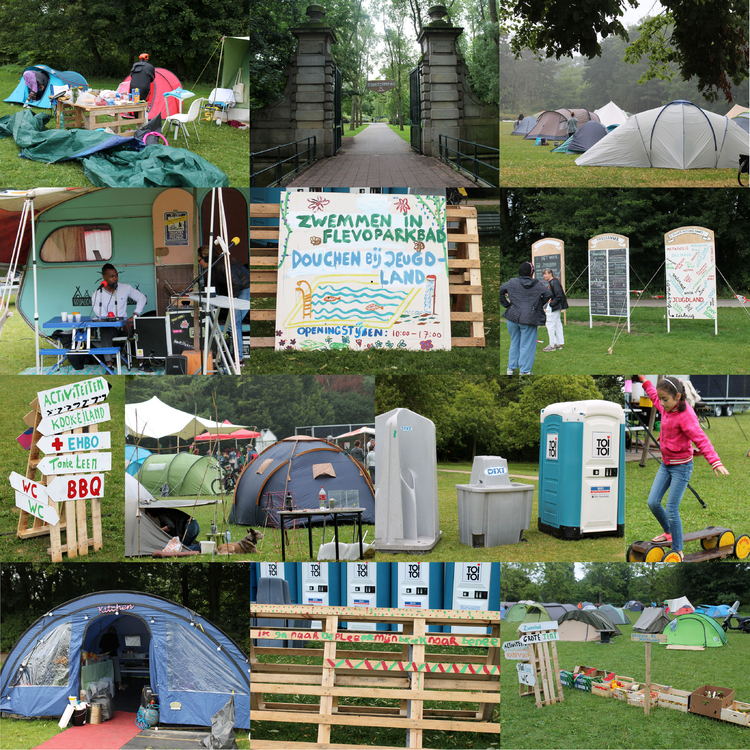 collage Buurtcamping Flevopark - juli 2015 .<br />Foto: Jo Haen 