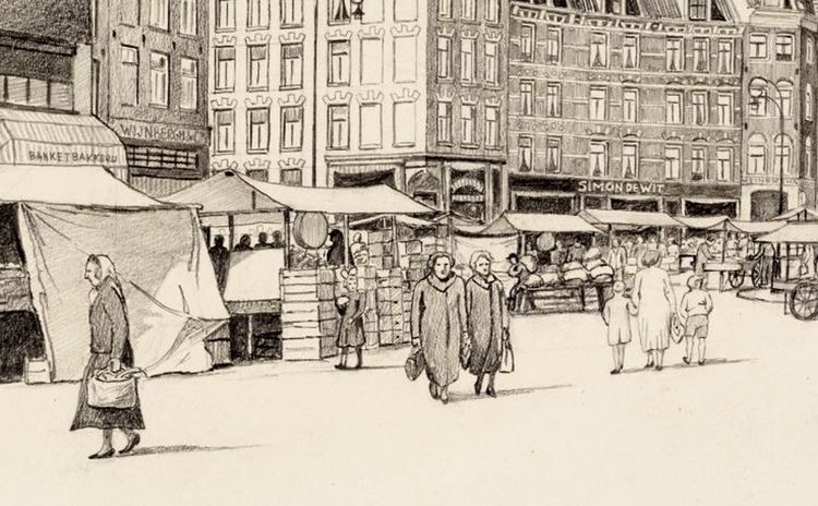 Dapperplein - 1955 .<br />Tekening: Beeldbank Amsterdam 