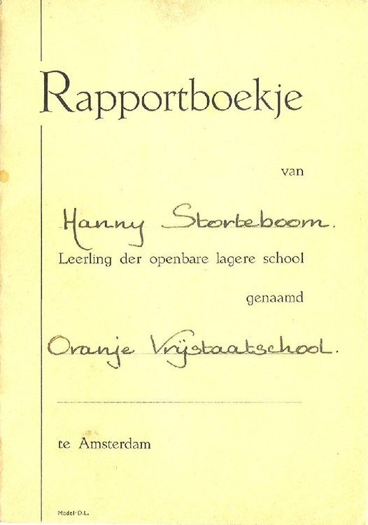 De Oranje Vrijstaatschool - rapportboekje 1952.jpg Hannie's rapportboekje van de Oranje Vrijstaatschool, 1952 