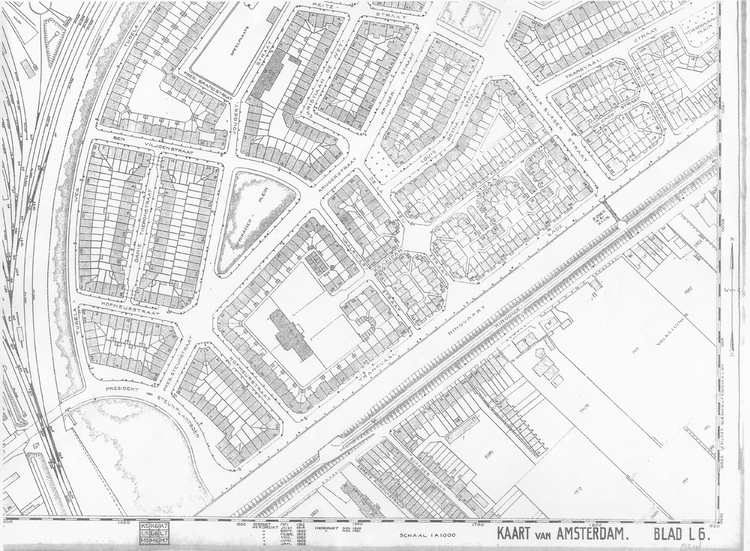 Transvaalkade met Ringvaart. - Deze kaart van de Dienst openbare Werken is uit 1931. Rechts van de Ringvaart (ten zuid oosten van) liggen (lagen) de volkstuintjes.<br />Bron: Stadsarchief Amsterdam. 