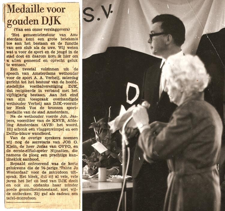 1967 - Tante Jo Westerdaal  <p>Voor de iets jongere generatie oud DJK-ers, tante Jo is de moeder van<br />
tante Fietje Kaales de "moeder" van iedere jeugdspeler. Frappante gelijkenis. Foto: Roel Kaales</p>